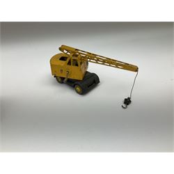 Dinky - six unboxed and playworn die-cast commercial vehicles comprising Blaw Knox Bulldozer, Heavy Tractor with driver, Coles Mobile Crane, Fork Lift Truck with driver, Motocart with driver and Aveling Barford Steam Roller (6)
