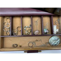 Gold stick pin stamped 9c, silver stone set jewellery including necklaces and bracelet, silver rings and collection of vintage and later costume jewellery and an Asprey jewellery box
