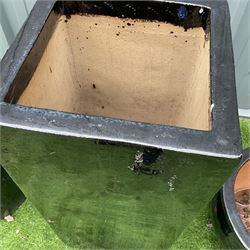 Large rectangular and circular terracotta glazed in black planters - THIS LOT IS TO BE COLLECTED BY APPOINTMENT FROM DUGGLEBY STORAGE, GREAT HILL, EASTFIELD, SCARBOROUGH, YO11 3TX