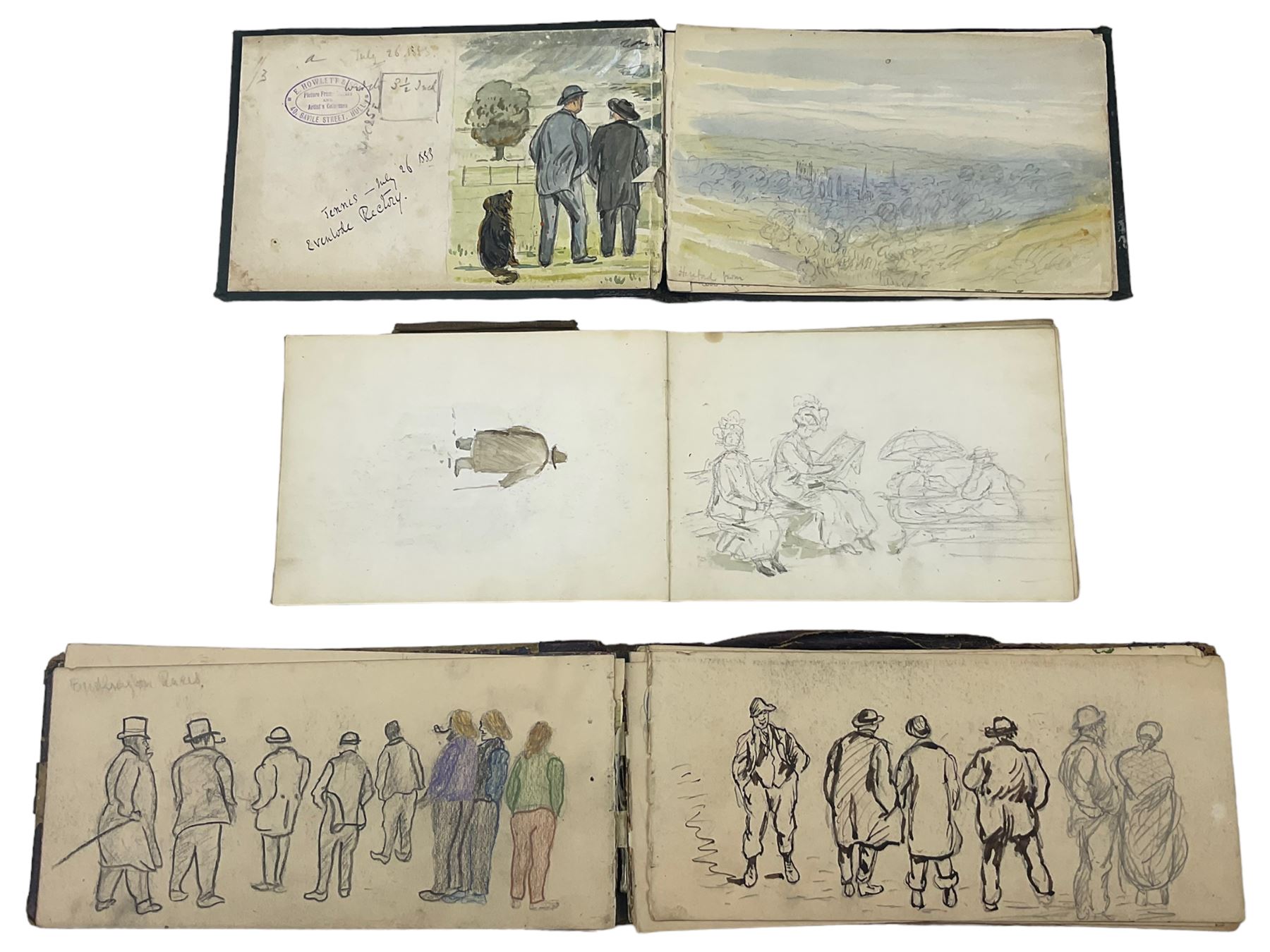 Attrib. Sarah Adelaide Hudson (neé Brereton) (British 19th Century): Scenes from Victorian Yorkshire, collection of watercolours and artists notebooks dating from c1870, including scenes from Longcroft Hall near Beverley - The Family Home (boxed) (approx. 24) 
Notes: Sarah was the sister of artist Caroline Brereton (British 1827-1882).