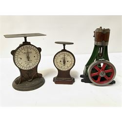 Two Salter scales and a model vertical steam engine
