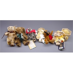  Merrythought - The Four Seasons limited edition teddy bears, 'Beach Belle' No.22/950, 'Windy days' No.308/950, 'Frosty' No.407/950 and 'Easter Parade' no.496/950, all with passports, two other limited edition bears 'Cheeky Buttercup' No.403/500, boxed, and 'Cecil' No.337/2000 with passport and another (7)  