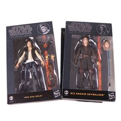 Complete set of thirteen Star Wars The Black Series Orange Wave action figures, comprising Luke Skywalker, Darth Maul, Sandtrooper, R2-D2, Princess Leia, Boba Fett, Greedo, Han Solo, Stormtrooper, Obi Wan Kenobi, Luke Skywalker, Anakin Skywalker, Clone Trooper, all boxed