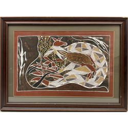 Abraham Dakgalawuy (Arnhem Land Australia 1975-): Aboriginal Abstract Kangaroo, gouache, with polaroid of the artist holding the work verso 35cm x 54cm
Notes: Abraham is the son of the eminent Aboriginal artist Lofty Bardayal Nadjamerrek (1926-2009)