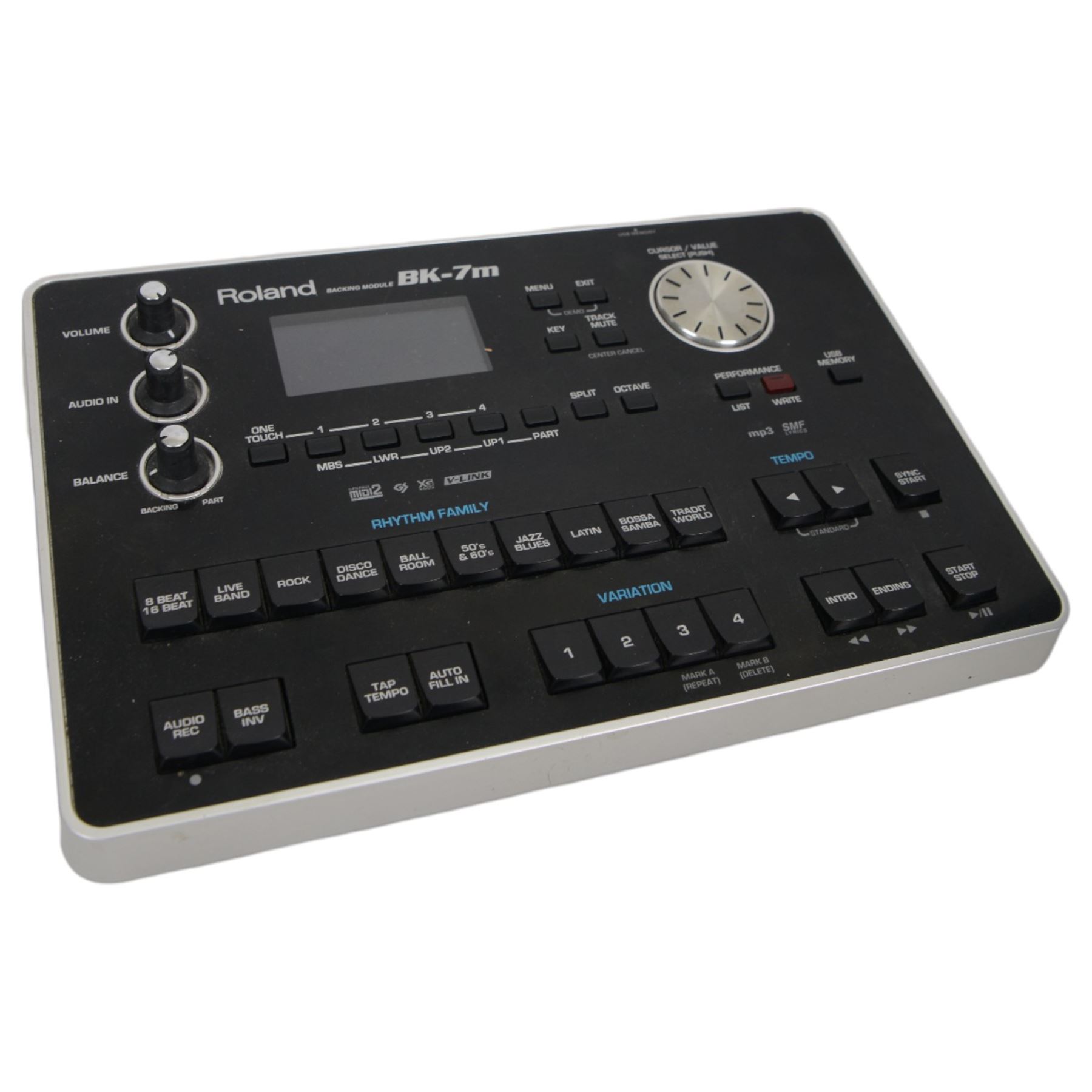  Roland FR-1X piano accordion (uncased)13 fold bellows two octave keyboard with 26 keys, 72 buttons, classic, jazz,ensemble, brass, wind, piano, and guitar samples. With a Roland BK-7m Backing Module, leads and tutorials.