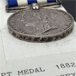 Victoria Egypt Medal 1882-89 awarded to 37 Pte. B. Massey 1/Yorkshire Regiment; with ribbon