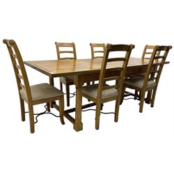 Barker & Stonehouse - rectangular flagstone dining table and a set of six ladder back dining chairs 