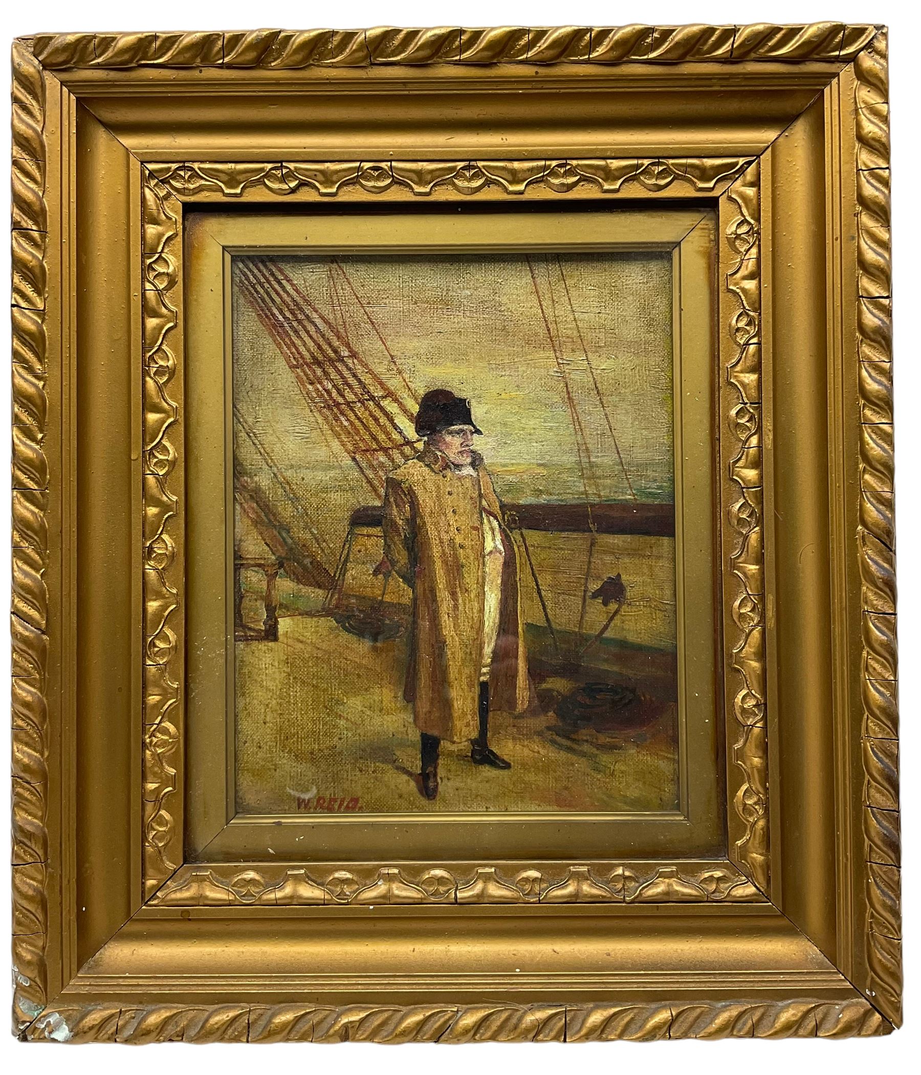 English Naive School (19th Century): Portrait of Napoleon, oil on canvas signed 'W Reid' 24cm x 19cm 