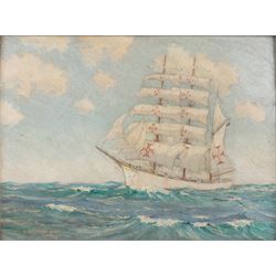 Bernard A Bird (British 20th Century): Portugese Sagres Ship, oil on canvas board signed a...