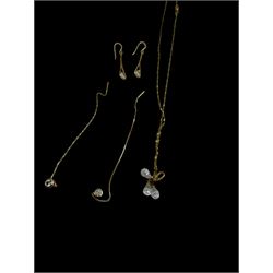 14ct gold faceted cut cubic zirconia pendant, on 9ct gold chain necklace and two pairs of 14ct gold cubic zirconia pendant stud earrings