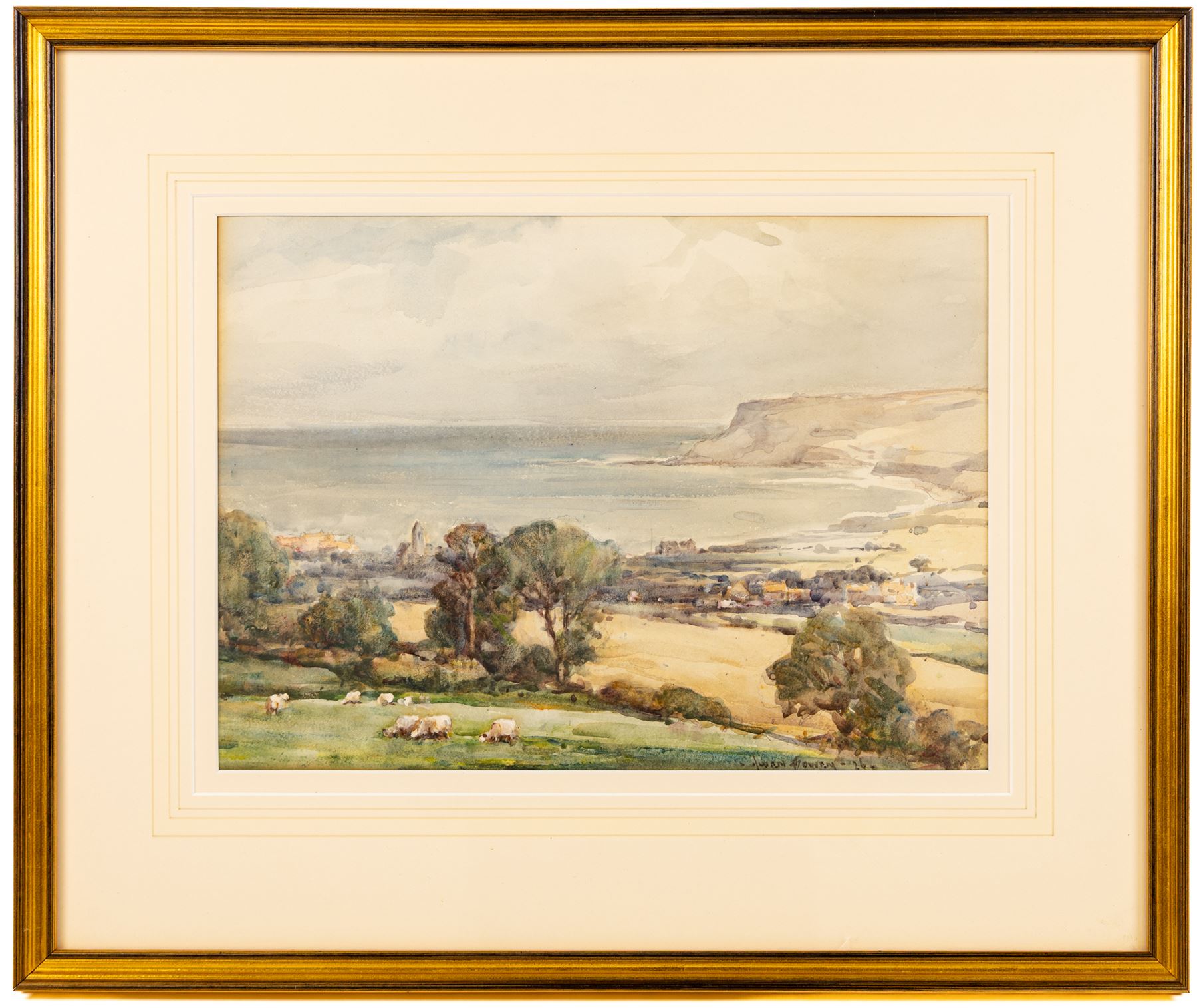 Owen Bowen (Staithes Group 1873-1967): Robin Hood's Bay and Fylingthorpe from Raw, watercolour signed and dated '26, 26cm x 36cm