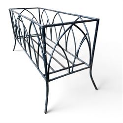 Wrought iron rectangular garden planter, gothic arch detail
