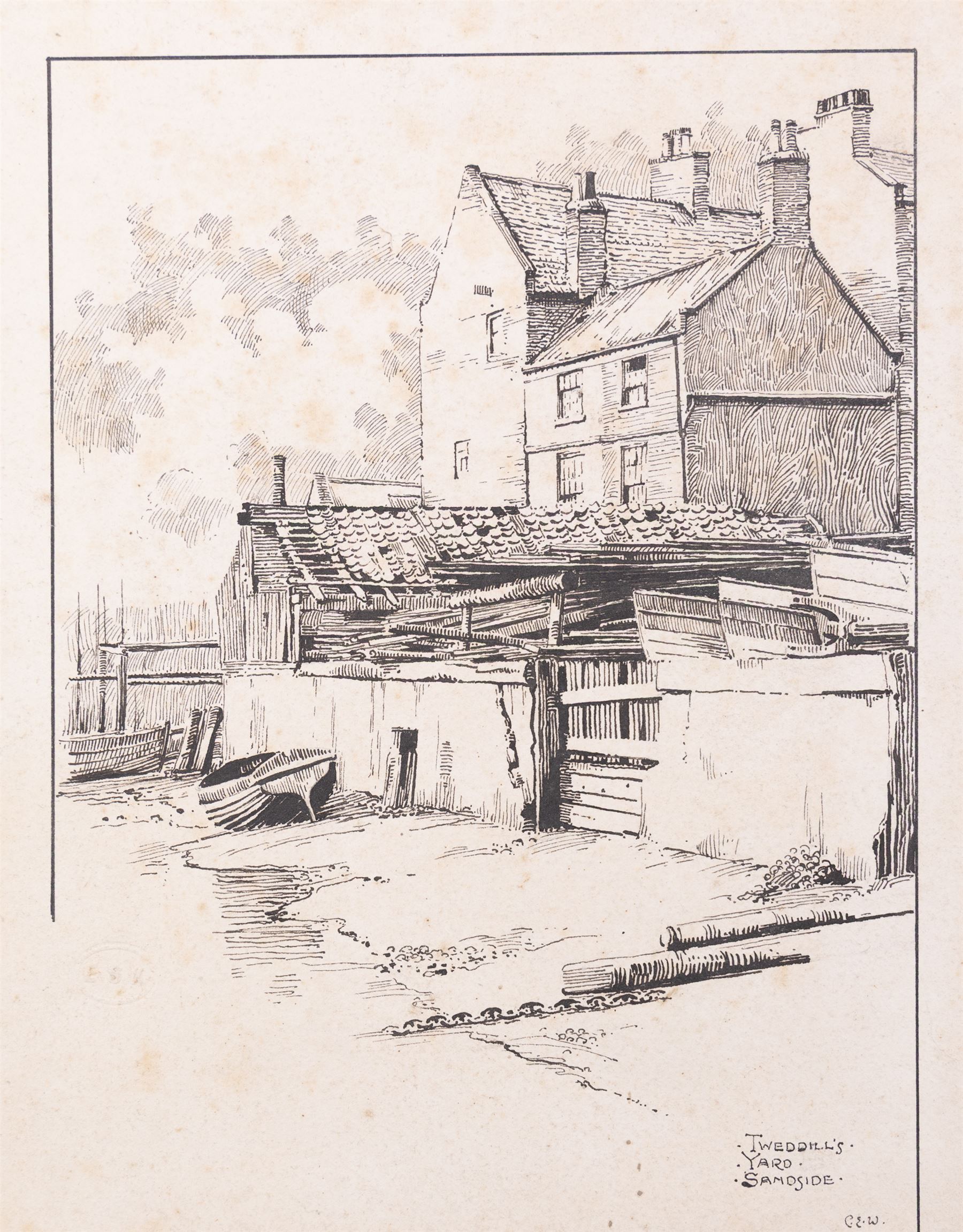 Harry Wanless (British c1872-1934): 'Scarborough' Harbour by Moonlight, watercolour signed with ESK (Kensington School) blind stamp, titled and dated 1895 verso 16cm x 21cm; Charles Edward Wanless (circa 1875-1938), 'Tweddill's Yard Sandside' Scarborough, pen and ink signed with initials and titled 27cm x 21cm and two original photographs by the artist (unframed) (4)
Provenance: private collection purchased 'Wanless Family Studio Sale' David Duggleby 15th June 2009 Lots 16 & 29