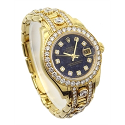  Rolex Oyster Perpetual Datejust Pearlmaster ladies 18ct gold diamond set automatic wristwatch, blue diamond dot dial with date aperture, diamond set bezel and diamond set bracelet, model no. 80298, serial no. K562512 with certificate  