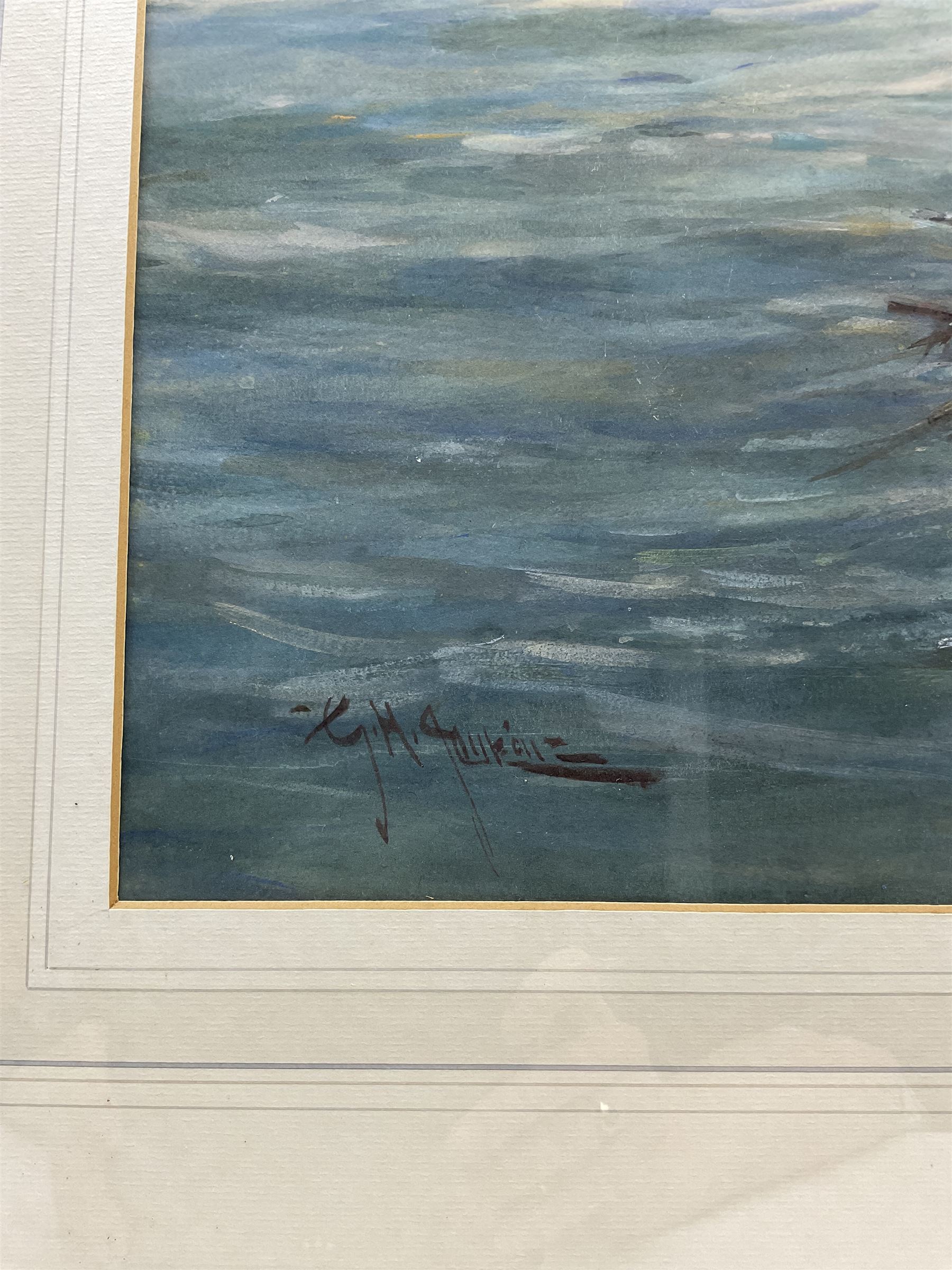 George Henry Jenkins (British 1838-1914): Falmouth Boat Rounding the Lighthouse, watercolour signed 74cm x 58cm