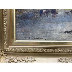 Francis E Jamieson (Scottish 1895-1950): Cattle Watering in the Highlands, oil on canvas signed 39cm x 59cm