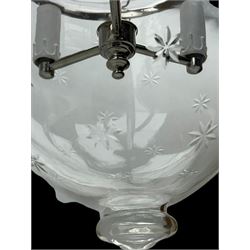 India Jane Interiors - pair of hallway glass bell jar ceiling lanterns, fitted with three branches, decorated with bevelled star motifs - ex-display/bankruptcy stock 