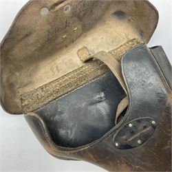 WWII German brown leather holster with side magazine pouch for a Walther P.38 semi-automatic pistol, stamped P38 and OWX 1941 on back L24.5cm
