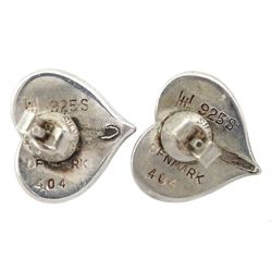 Pair of silver heart shaped stud earrings by Hans Hansen, No. 404 and a similar silver heart shaped link necklace