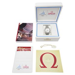 Omega Speedmaster Olympic Torino 2006 stainless steel automatic chronograph wristwatch, Cal. 3220, Ref. 3538.30.00, serial No. 59598629, on original stainless steel bracelet, boxed with international warranty card dated 2006