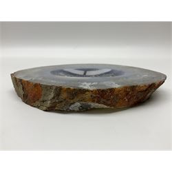 Polished agate geode stone dish, with rough edges, H16cm, L28cm