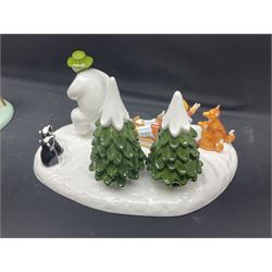Three Coalport Characters The Snowman figures, comprising Dinner for Two, Off Piste and Winter Fun, all with certificates and original boxes 