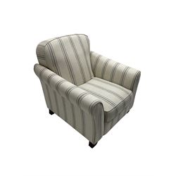 Manual reclining armchair, upholstered in striped fabric