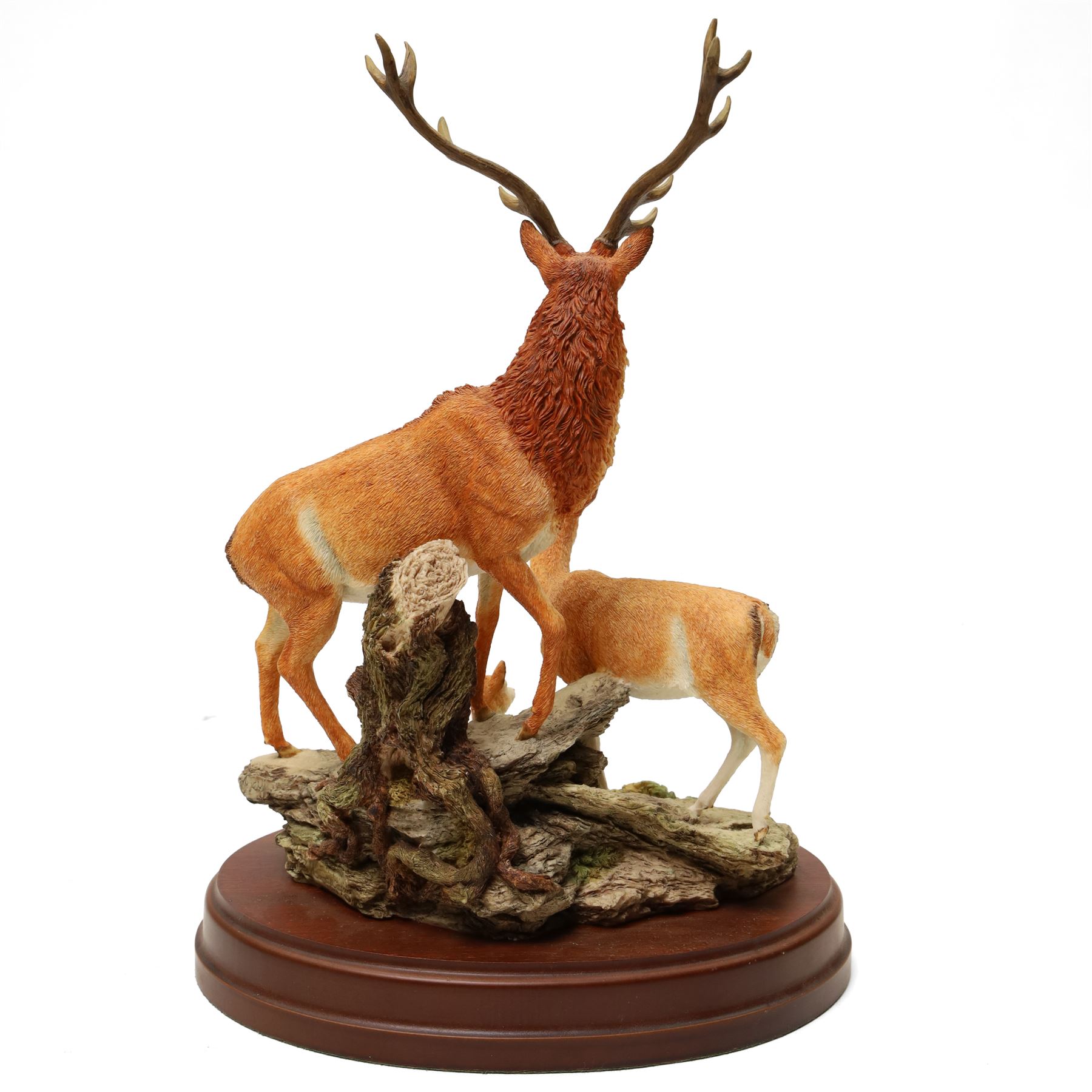 Border Fine Arts group 'Red Hind, Follower & Calf', another of a deer by James Harvey 262/850, another 'Red Hind & Calf' by David Walton and a Sherratt & Simpson group of deer (4) 
