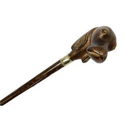 Walking stick, the terminal in the form of dog head with painted detail, H84.5cm 