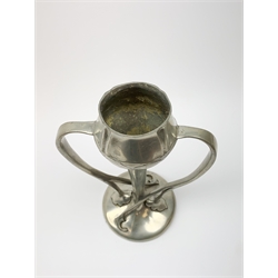 A modern Liberty Heritage pewter Art Nouveau style vase, of tapering for with twin curved tendril handles, with impressed marks beneath, design no 9804, H24cm. 