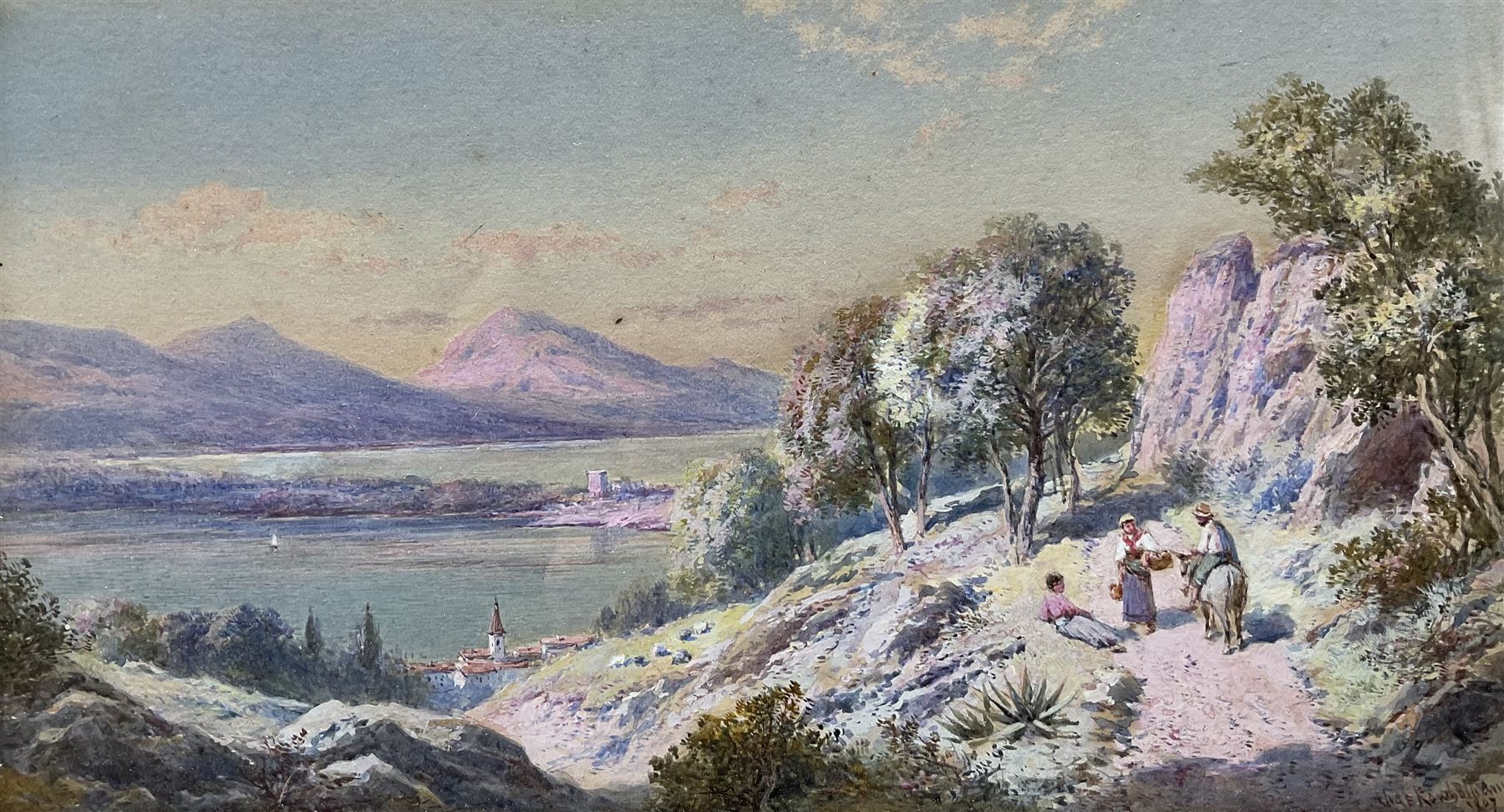 Charles Edmund Rowbotham (British 1856-1921): 'The Lakes of Monticolis - Calabria', watercolour signed, titled and dated 1907 on mount, 15cm x 17.5cm 