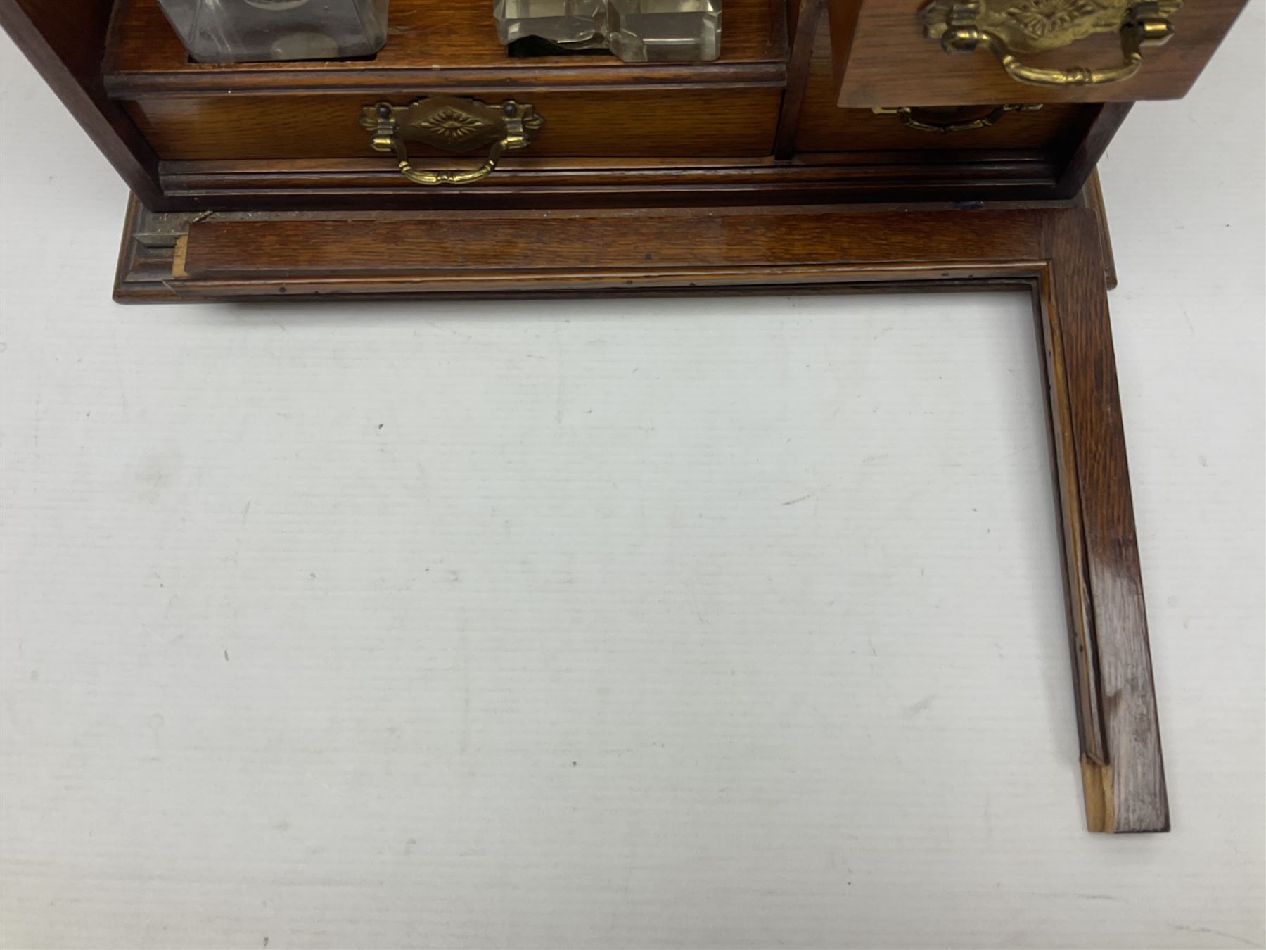 Late Victorian oak correspondence cabinet, with interior letter rack and three drawers