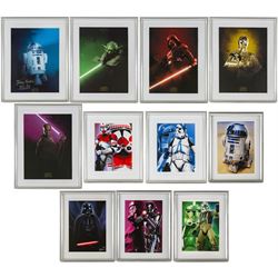 Five framed Cards Inc Star Wars Revenge of the Sith prints, comprising Mace Windu, Yoda, C...