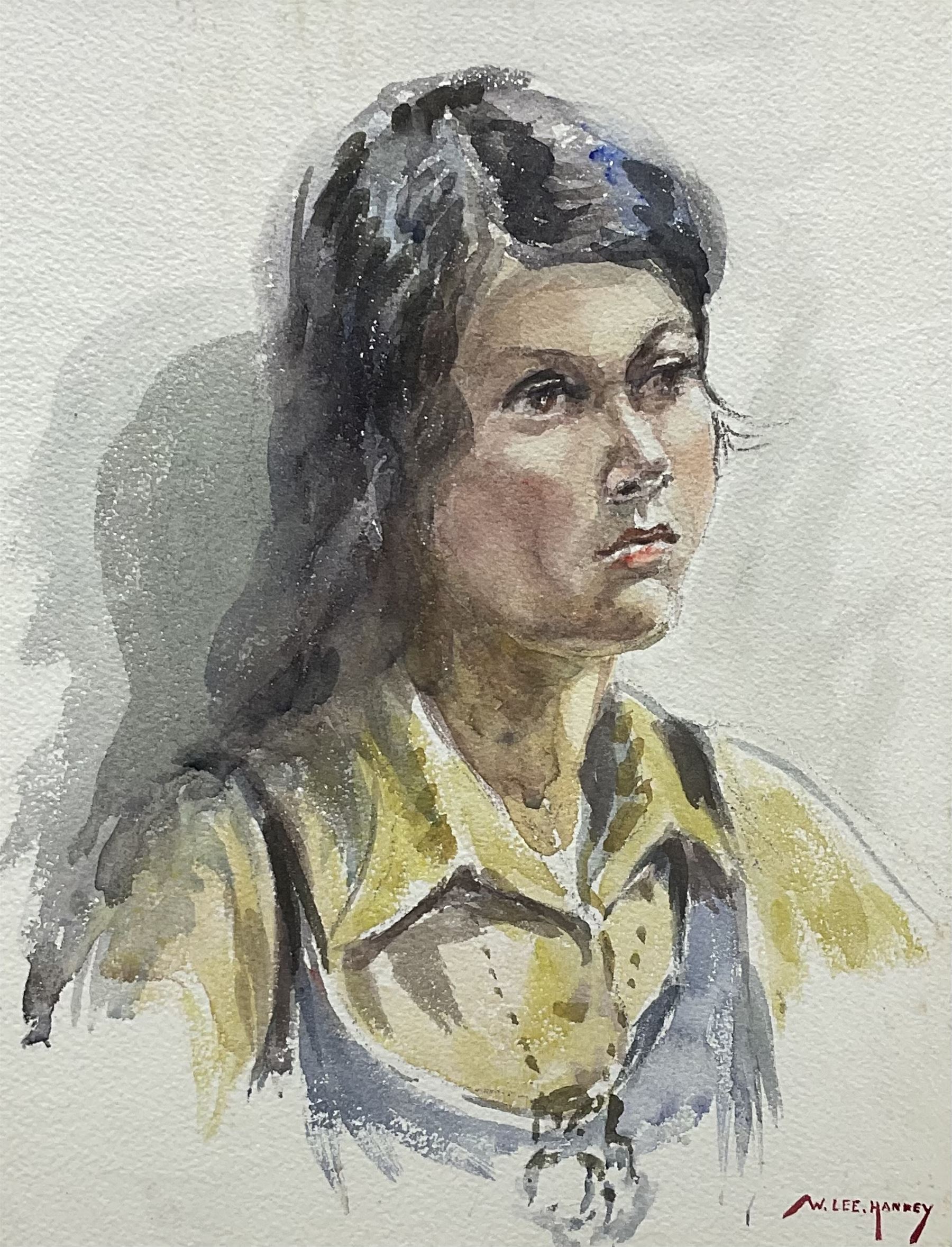 William Lee Hankey (British 1869-1952): Portrait of a Woman in a Yellow Dress, watercolour signed 30cm x 23cm