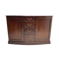 Bevan Funnel - mahogany bow front sideboard, fitted with four short drawers flanked by two cupboards 