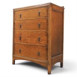 20th century oak chest, shaped gallery top over four graduating drawers, with metal drop handles, raised on stile feet 