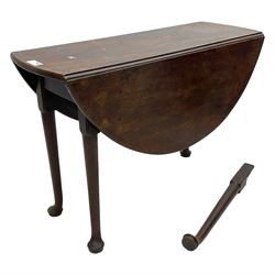 George III mahogany table, oval drop-leaf top on cabriole supports, gate-leg action base 