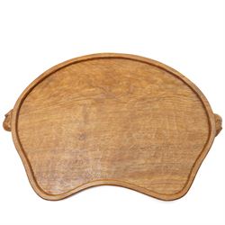 Mouseman - adzed oak kidney shaped tea tray with twin carved mouse signature handles, by t...