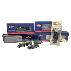 Bachmann '00' gauge - L & YR BR Black 2-4-2 tank locomotive No.50795; 4-6-0 locomotive 'Bellerophon' No.5694 in associated box; 4-6-0 locomotive 'Springbok' No.1000; Class J72 0-6-0 tank locomotive No.68745; both unboxed; 35-700 4-6-0 Chassis Unit in blister pack; and two empty locomotive boxes