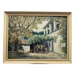 Sam Burden (British 1932/38-): 'Corfiot Courtyard', oil on canvas board signed, titled verso 55cm x 75cm