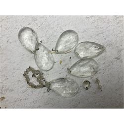 Victorian style glass eight branch chandelier, with drip trays, brass tone support, and drops