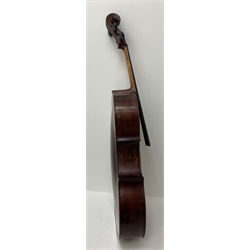  Mid-19th century German cello with 76cm two-piece maple back and ribs and spruce top, bears label Franz Janisch, Wein, VII Neubrugasse 184(?), 124cm overall, in modern soft carrying case   