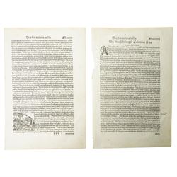 Two pages of 16th century German text referencing Columbus 31cm x 19cm, Charles I Confirmation Deed indenture 1627, King James indenture and a 19th century Mortgage indenture Collins to Stonehouse