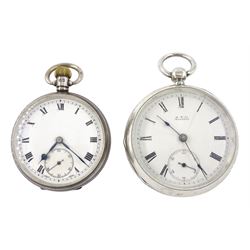 Victorian silver open face key wound pocket watch by Waltham, Mass, the movement signed P.S. Bartlett, No. 2315036, Birmingham 1883 and one other silver keyless lever pocket watch, case by Dennison