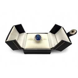 Silver blue stone and cubic zirconia cluster ring, boxed 