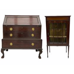Georgian style mahogany bureau and an Edwardian inlaid cabinet (2)