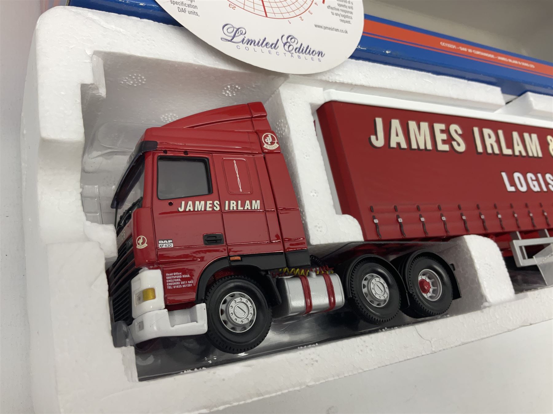 Corgi - three limited edition Hauliers of Renown lorries; CC13231 DAF XF Curtainside James Irlam & Sons Ltd; CC13420 MAN TGA Curtainside Woody's Express; and CC13603 DAF CF Curtainside Tyson H. H. Burridge Ltd; all boxed (3)