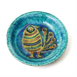 Unusual West German mid-century Schramberg dish decorated with creature, unmarked, D19cm