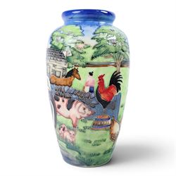 Five pieces Old Tupton Ware Farmyard pattern, comprising three vases, jug and teapot, largest vase H28cm