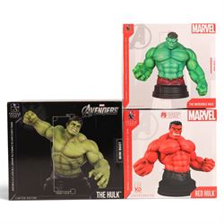Three limited edition Gentle Giant The Hulk mini busts, comprising The Avengers Hulk, The ...